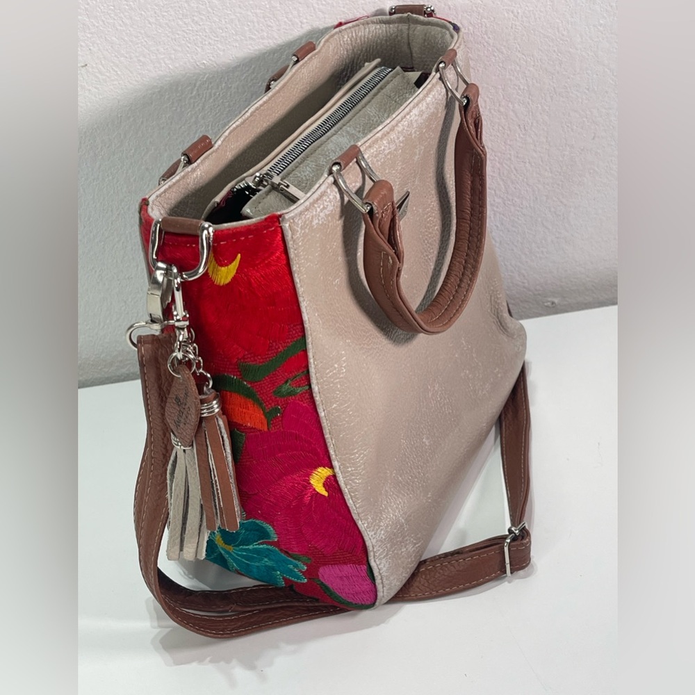 Angelozano Mexican Art Crossbody Colorful Floral Leather Embroidered Purse Boho